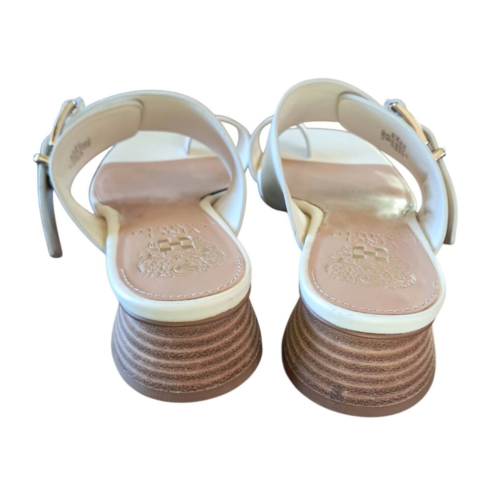 VINCE CAMUTO Cream Leather Lenqua Sandals Size 8M Round Block Heel Preppy Summer - Picture 9 of 10